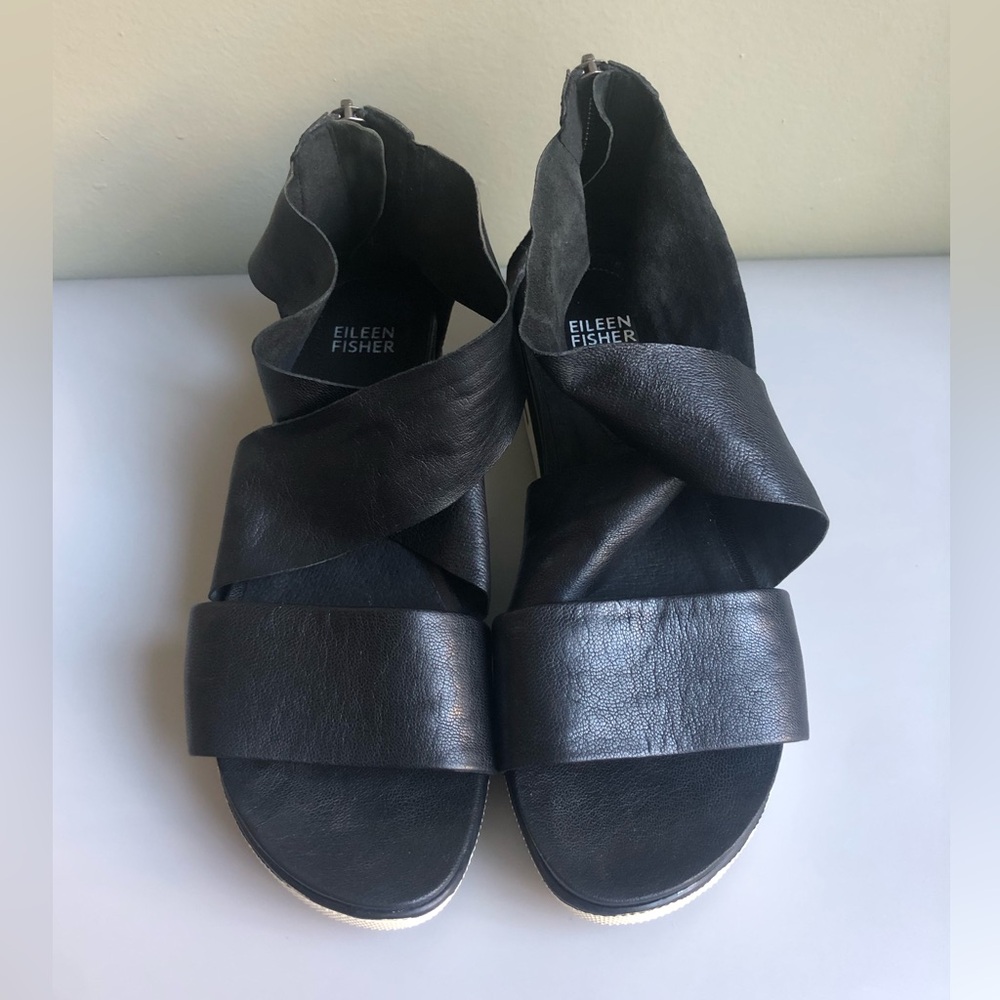Eileen Fisher Sport Black Soft Leather Dress Sandals Shoes Womens Size: US 8.5